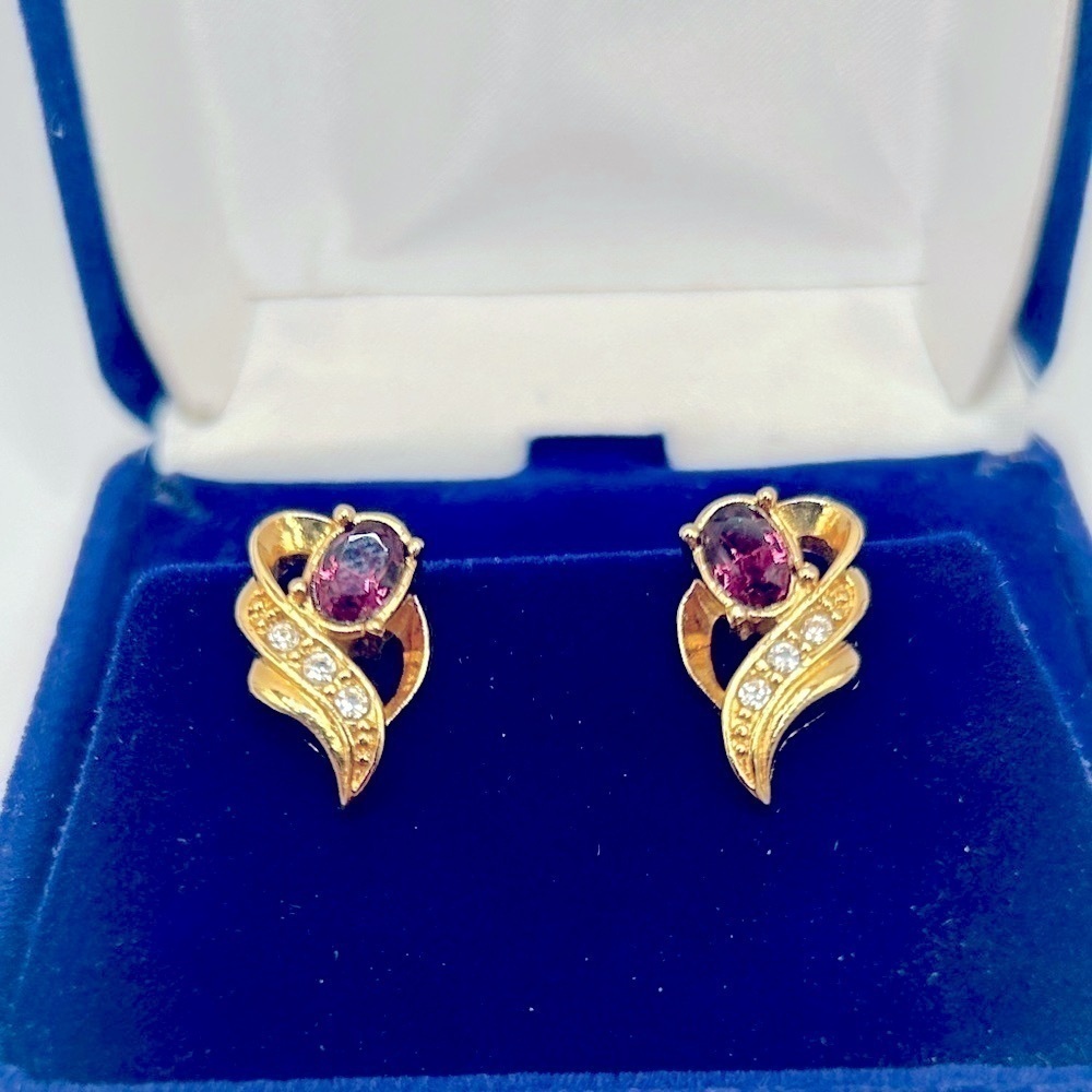 Avon Gold and Purple Earrings with Gemstone Accents​​​​​​​​